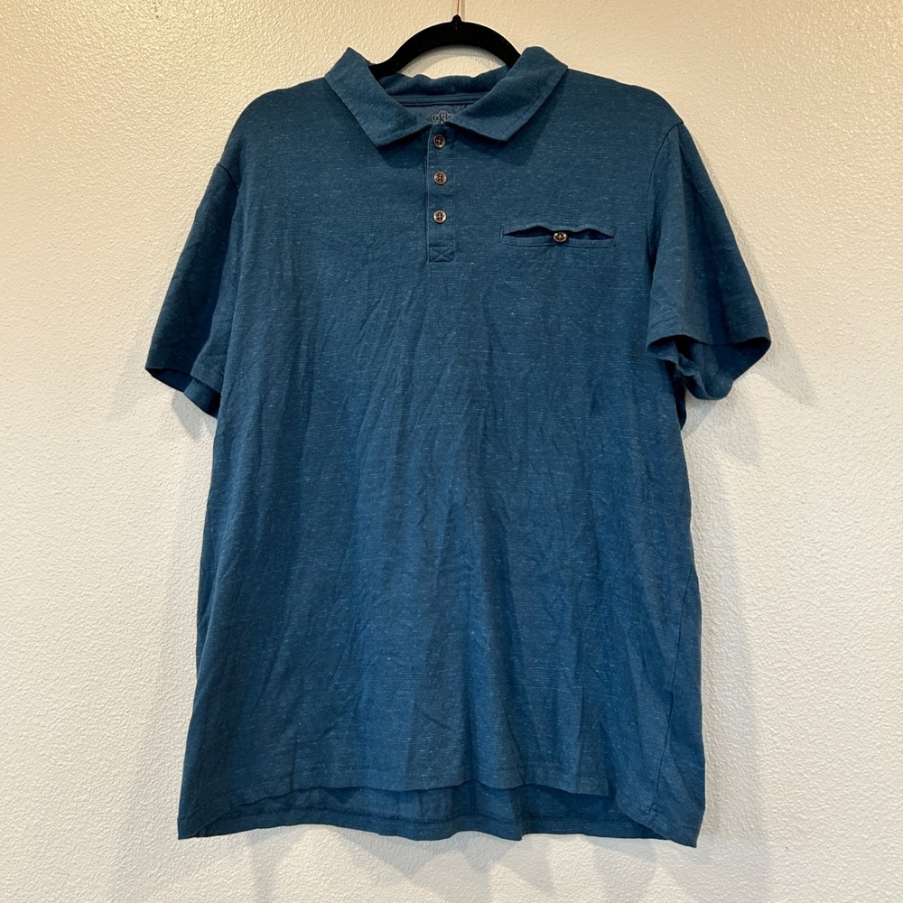 Rock & Republic The Iconic Polo Shirt‎ Blue Slub Knit Chest Pocket Men's Size XL
